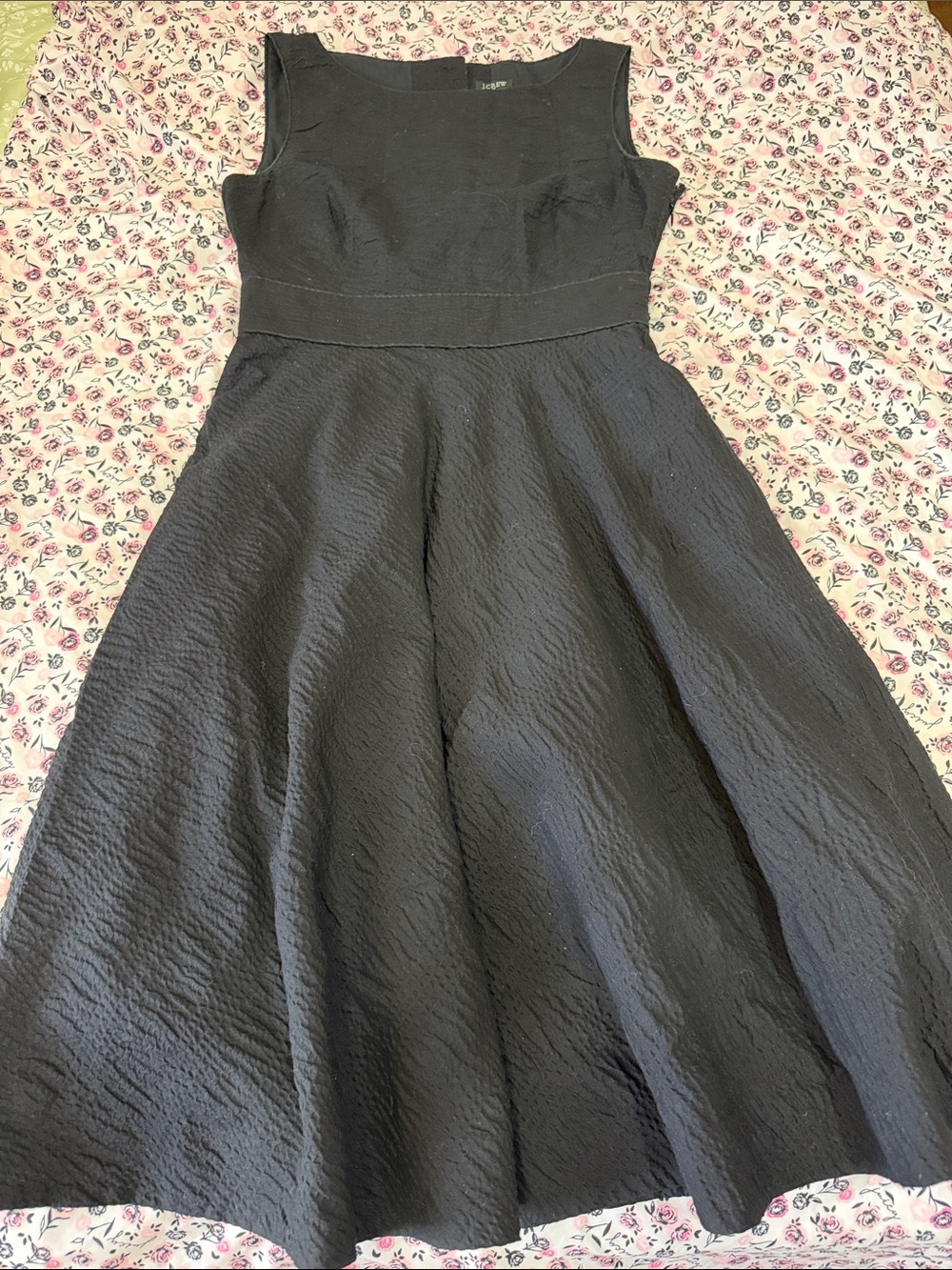 J. Crew Black Textured Sleeveless Fit-and-Flare Dress